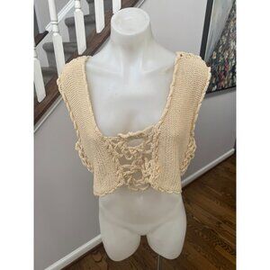 Elaris Vintage Cotton Crochet Knit Crop Sweater Top OS One Size